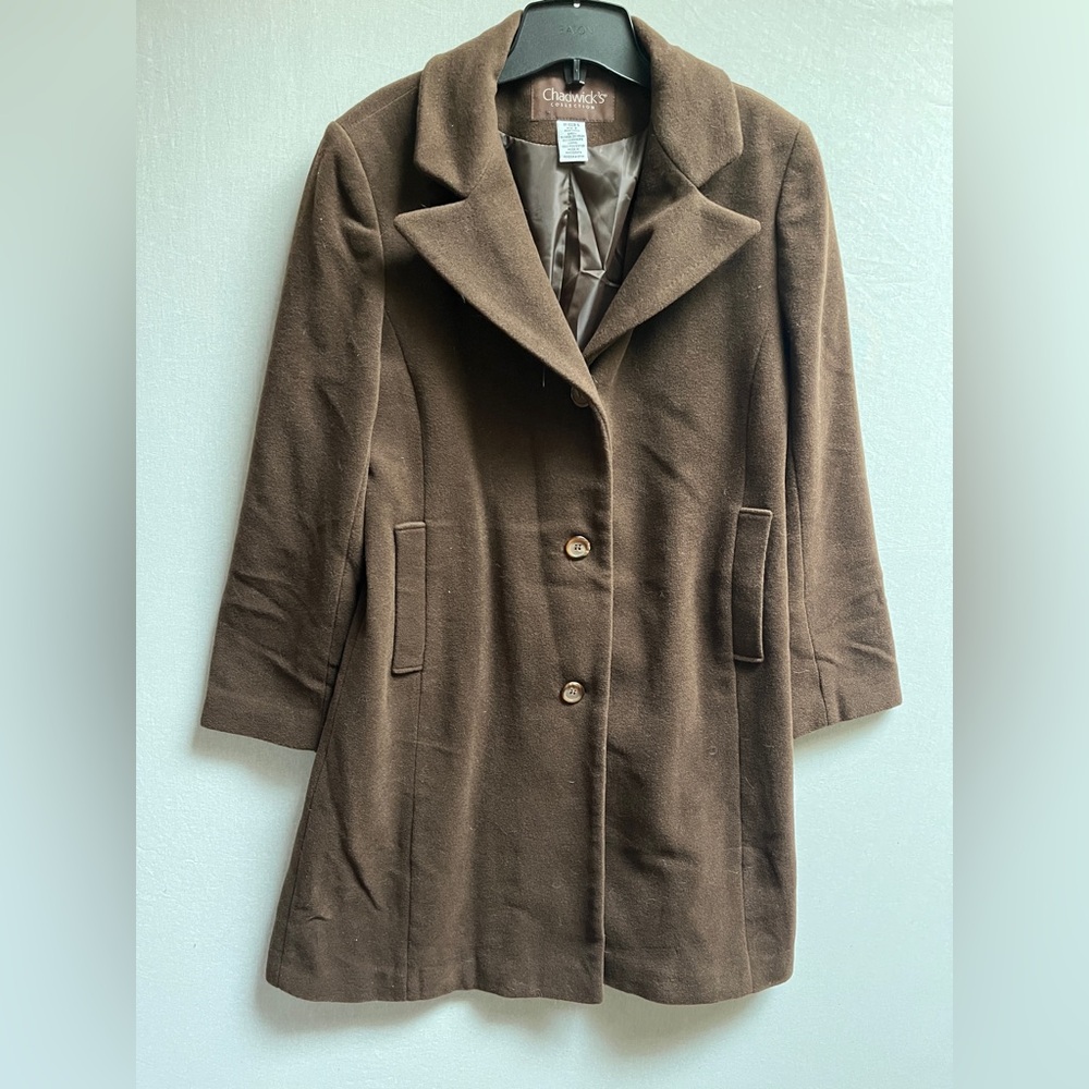 Chadwick’s Collection brown wool cashmere trench coat Sz 8